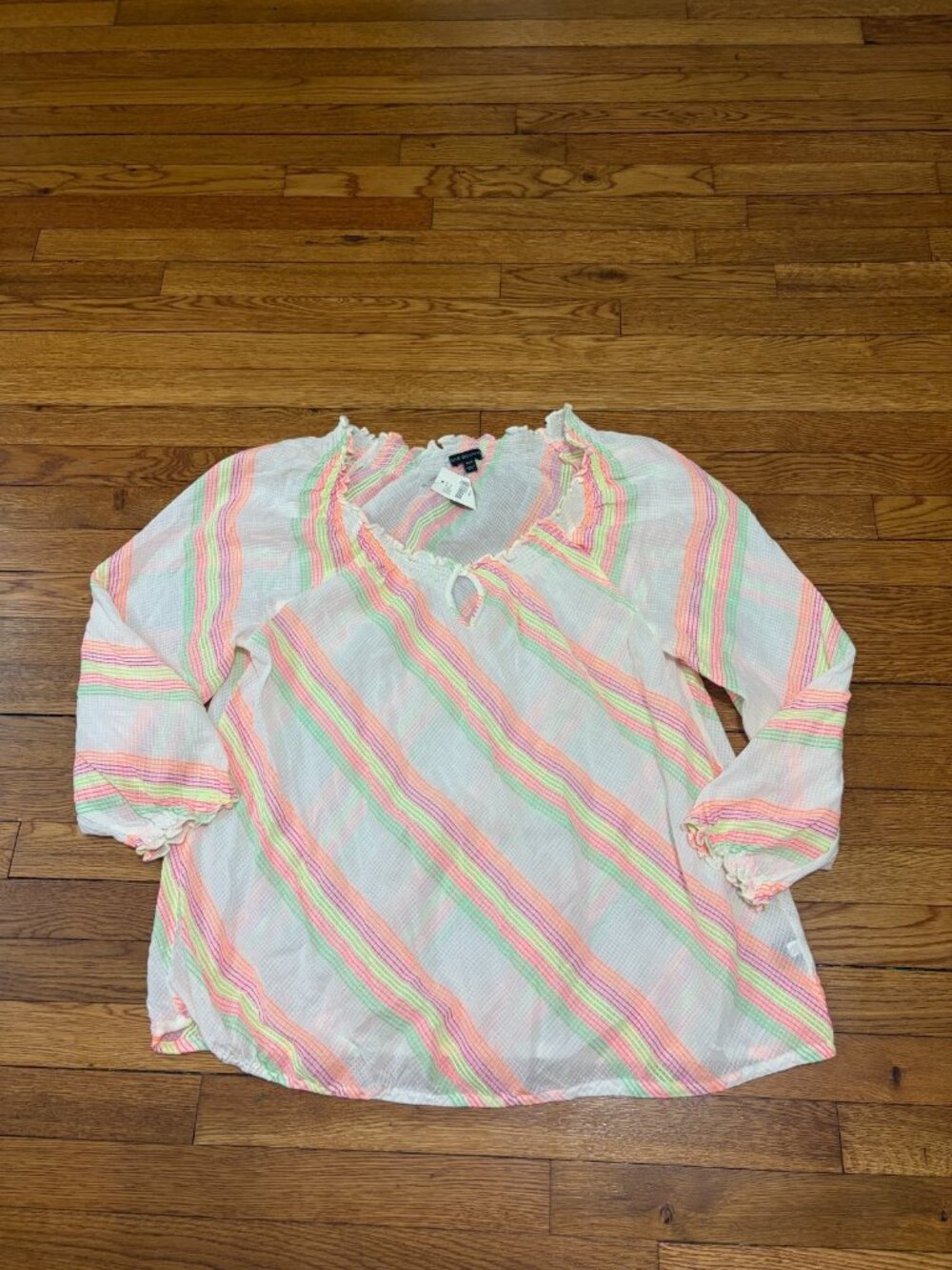 Lane Bryant Womens Blouse Plus Sz 18/20 White w Neon Stripes Long Sleeve Top NWT